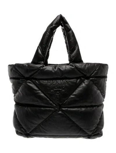 Pre-owned Prada Enameled Metal Triangle Tote In Black