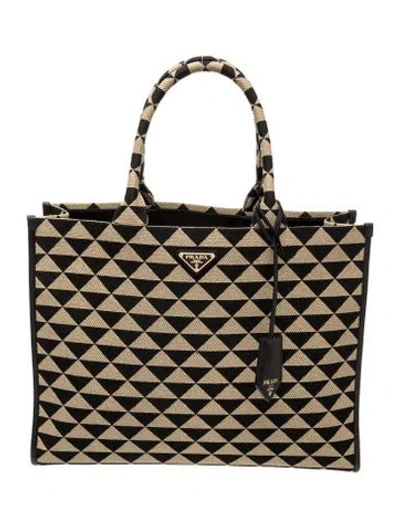 Pre-owned Prada Enameled Metal Triangle Tote In Black