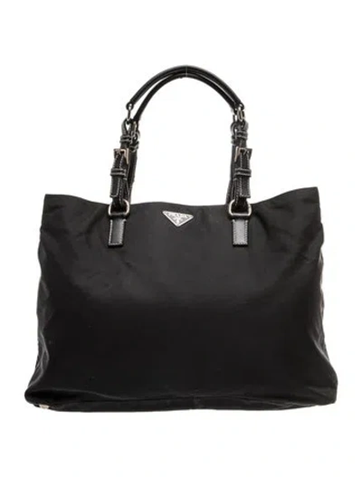 Pre-owned Prada Enameled Metal Triangle Tote In Black