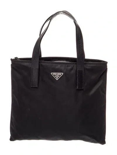 Pre-owned Prada Enameled Metal Triangle Tote In Black