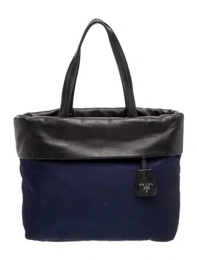 Pre-owned Prada Enameled Metal Triangle Tote In Blue