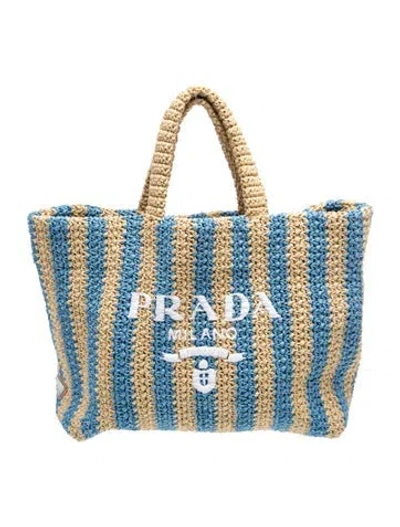 Pre-owned Prada Enameled Metal Triangle Tote In Blue
