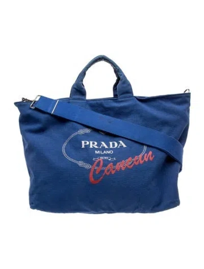 Pre-owned Prada Enameled Metal Triangle Tote In Blue