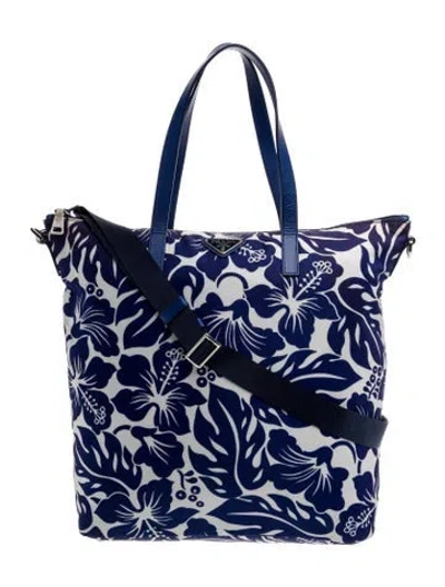 Pre-owned Prada Enameled Metal Triangle Tote In Blue