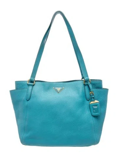 Pre-owned Prada Enameled Metal Triangle Tote In Blue