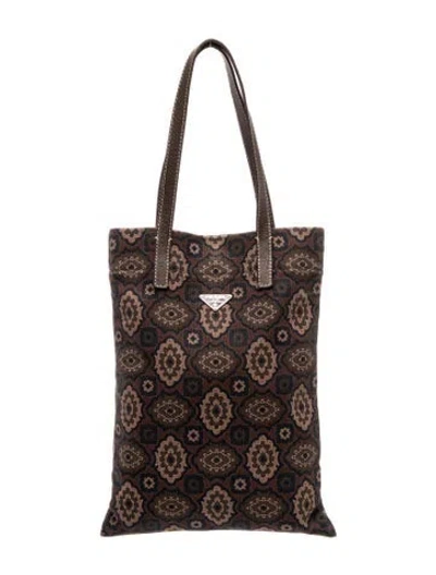 Pre-owned Prada Enameled Metal Triangle Tote In Brown
