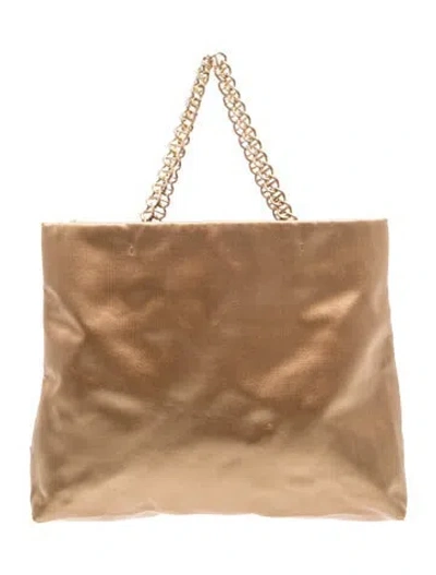 Pre-owned Prada Enameled Metal Triangle Tote In Gold