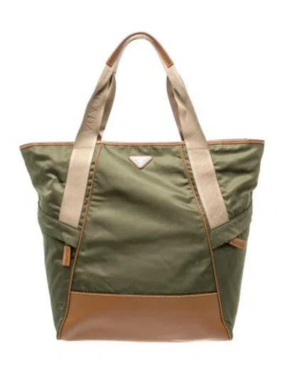 Pre-owned Prada Enameled Metal Triangle Tote In Green