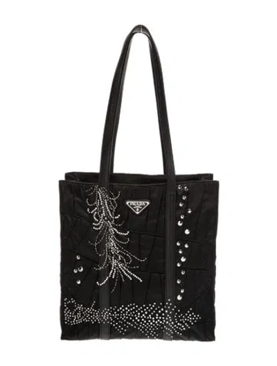 Pre-owned Prada Enameled Metal Triangle Tote Medium In Black
