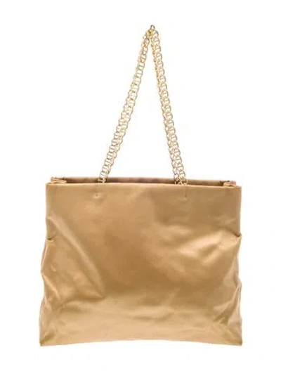 Pre-owned Prada Enameled Metal Triangle Tote Medium In Neutral