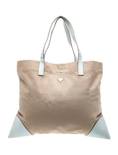 Pre-owned Prada Enameled Metal Triangle Tote In Neutral