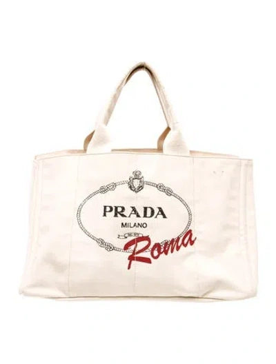 Pre-owned Prada Enameled Metal Triangle Tote In Neutral