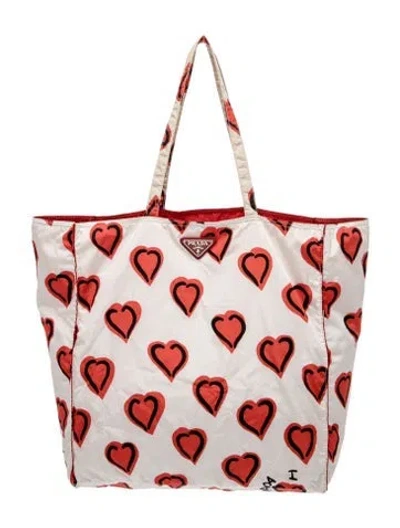 Pre-owned Prada Enameled Metal Triangle Tote In Neutral