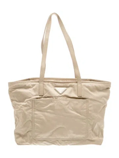 Pre-owned Prada Enameled Metal Triangle Tote In Neutral