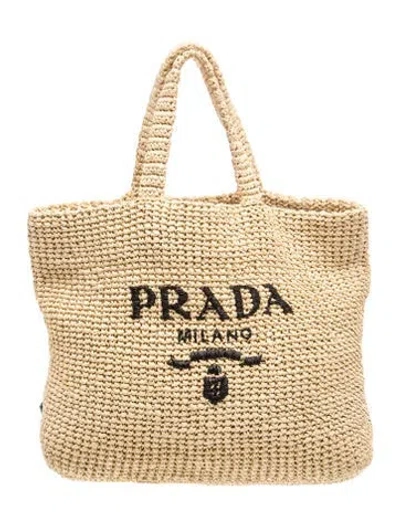 Pre-owned Prada Enameled Metal Triangle Tote In Neutral