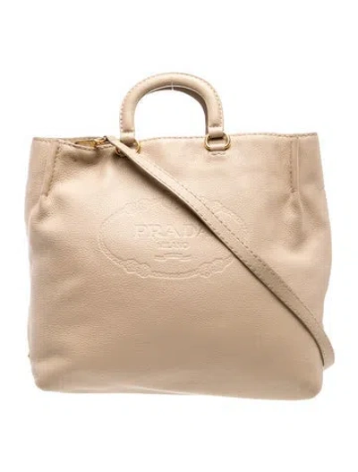 Pre-owned Prada Enameled Metal Triangle Tote In Neutral