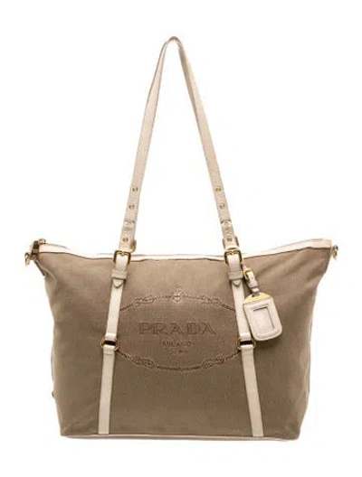 Pre-owned Prada Enameled Metal Triangle Tote In Neutral