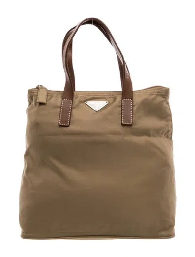 Pre-owned Prada Enameled Metal Triangle Tote In Neutral