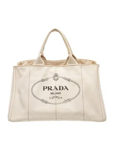 Pre-owned Prada Enameled Metal Triangle Tote In Neutral