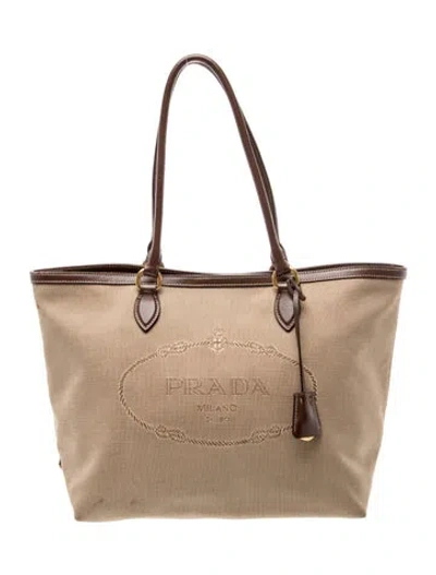 Pre-owned Prada Enameled Metal Triangle Tote In Neutral