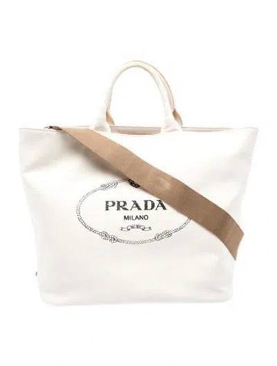 Pre-owned Prada Enameled Metal Triangle Tote In Neutral