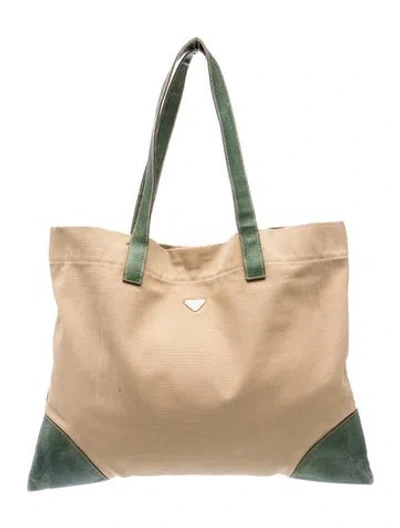 Pre-owned Prada Enameled Metal Triangle Tote In Neutral