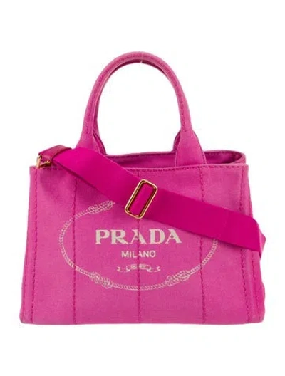 Pre-owned Prada Enameled Metal Triangle Tote In Pink