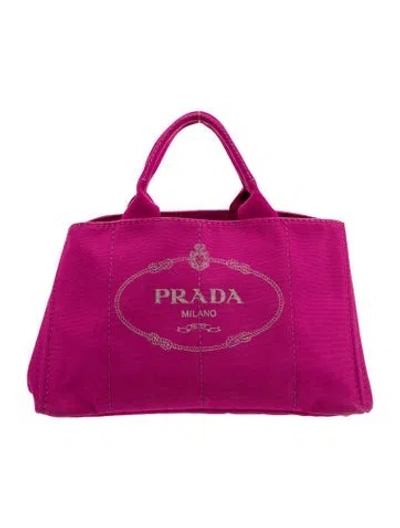 Pre-owned Prada Enameled Metal Triangle Tote In Pink