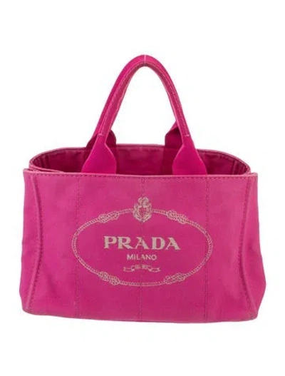 Pre-owned Prada Enameled Metal Triangle Tote In Pink