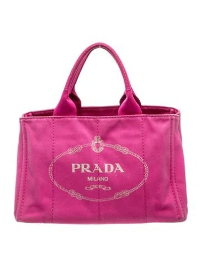 Pre-owned Prada Enameled Metal Triangle Tote In Pink