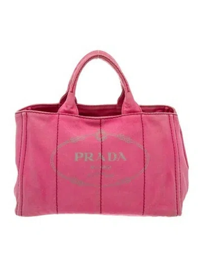 Pre-owned Prada Enameled Metal Triangle Tote In Pink