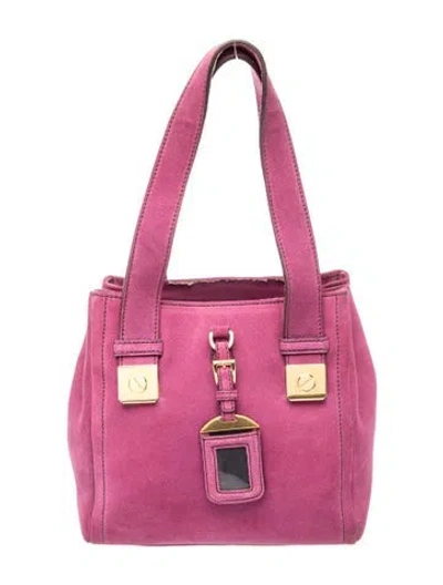 Pre-owned Prada Enameled Metal Triangle Tote In Purple