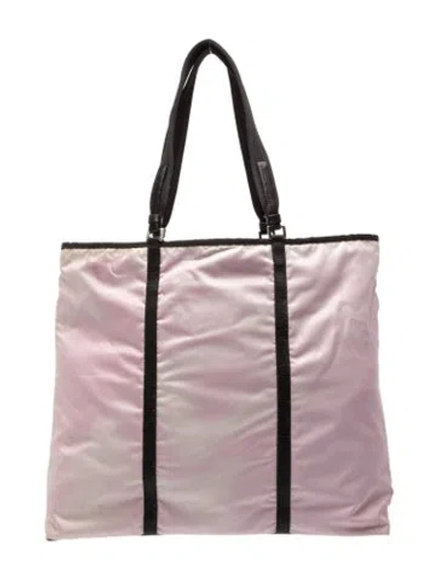 Pre-owned Prada Enameled Metal Triangle Tote In Purple