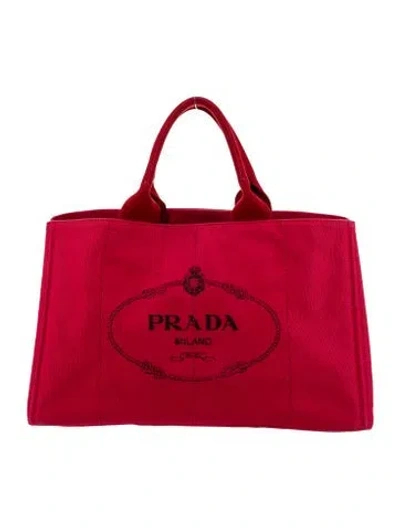 Pre-owned Prada Enameled Metal Triangle Tote In Red