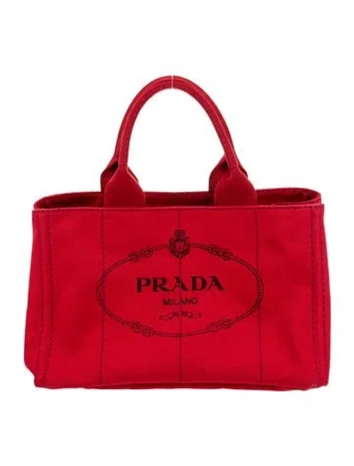 Pre-owned Prada Enameled Metal Triangle Tote In Red