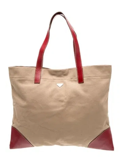 Pre-owned Prada Enameled Metal Triangle Tote In Red