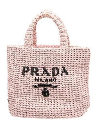 Pre-owned Prada Enameled Metal Triangle Tote Small In Pink