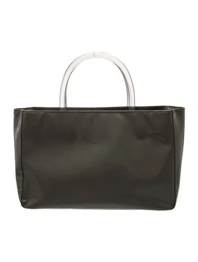Pre-owned Prada Enameled Metal Triangle Tote Vintage In Gray