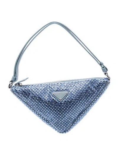 Pre-owned Prada Enameled Metal Triangle Triangle In Blue