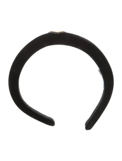 Pre-owned Prada Enameled Metal Triangle Velvet Headband In Black