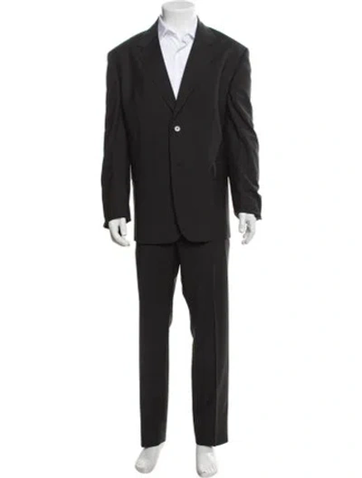 Pre-owned Prada Enameled Metal Triangle Virgin Wool Two-piece Suit W/ Tags In Black