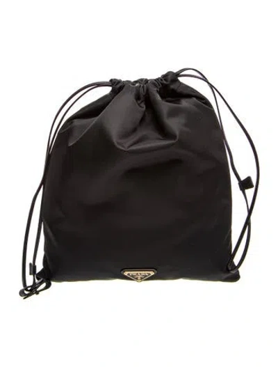 Pre-owned Prada Enameled Metal Triangle Wish Re-nylon Pouch In Black