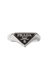 Prada Enameled Silver Ring In Black