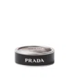 Prada Enameled Silver Ring In Black