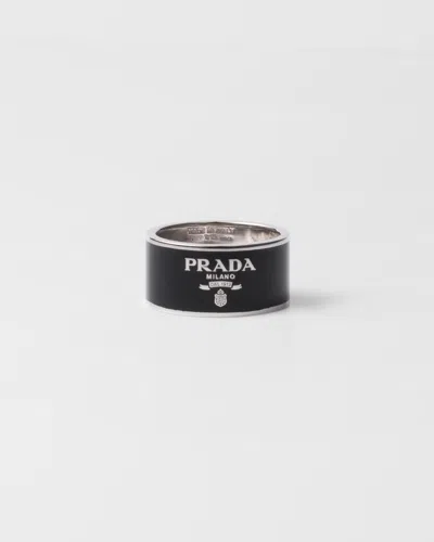 Prada Enameled Silver Ring In Schwarz