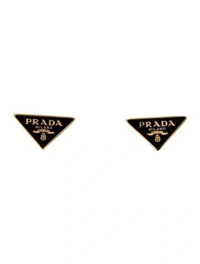 Pre-owned Prada Enameled Stud Earrings In Black