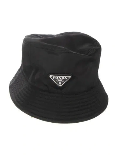 Pre-owned Prada Enameled Triangle Bucket Hat In Black