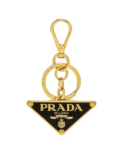 Prada Enameled Triangle Key Ring In Black