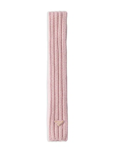 Prada Enameled Triangle Knit Scarf In Pink