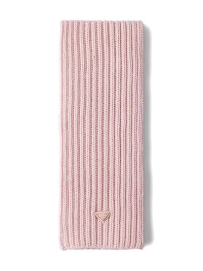 Prada Enameled Triangle Rib Knit Scarf In Pink